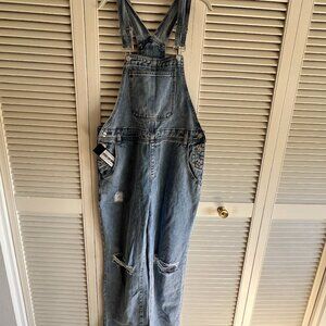 Long Leg Baggy Overalls With Knee Rips NWT